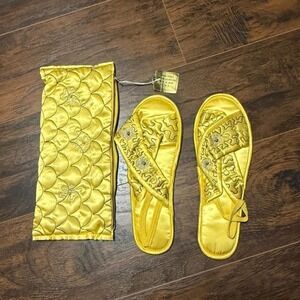 Vintage Japanese SILK Yellow Gold Luxury Geisha Pearl Genuine Leather M 6-7.5